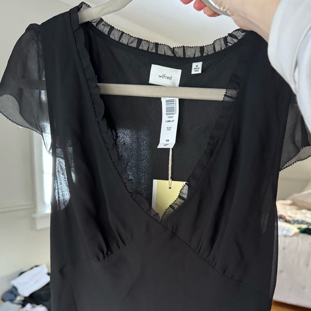 NWT Aritzia, black, floorlength, satin and lace dress